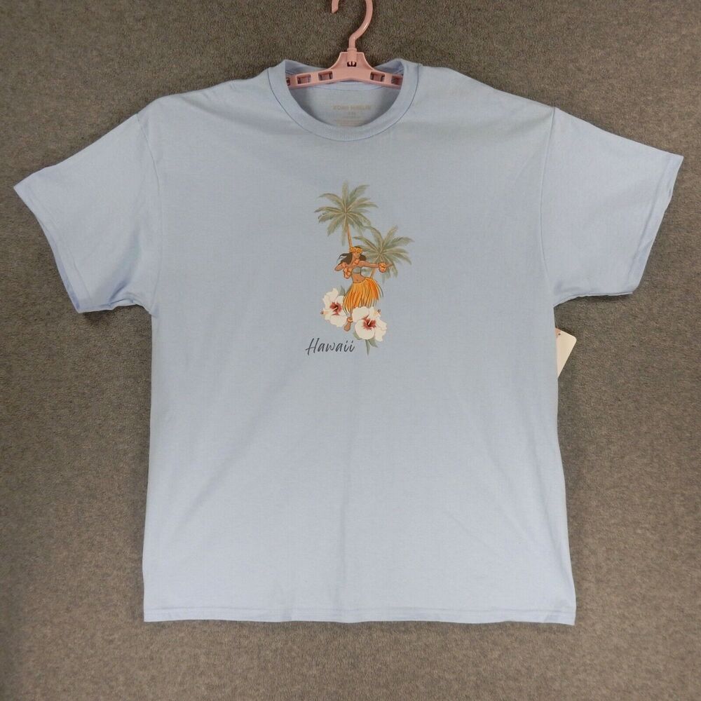Hawaii Hibiscus Palm Tree Womens TShirt 2XL Blue Big Island Tropical Kona Marlin